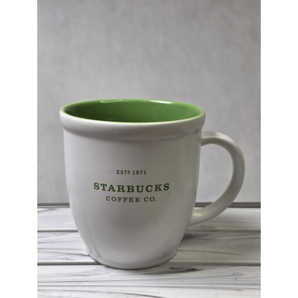 Starbucks Abbey Coffee Mug White Green Interior ESTD 1971 18oz 2007